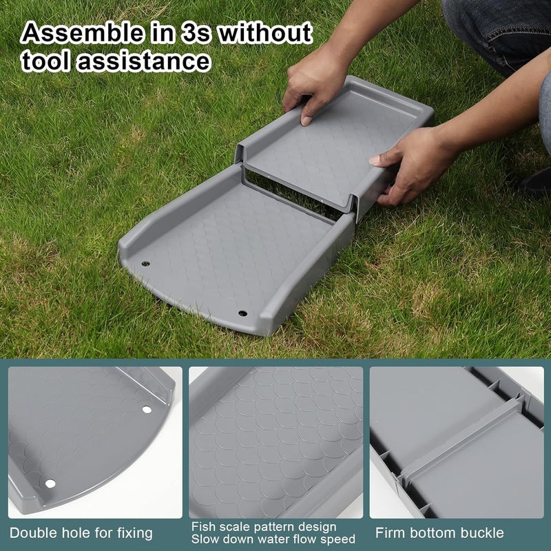 plusgutter Rain Gutter Downspout Splash Block, Gutter Downspout Extensions for Water Drainage, 24" Gutter Splash Guards Downspout Extender, Fixable Down spout Drain Trays with PE Nails(3 Pack, Gray) - Image 4